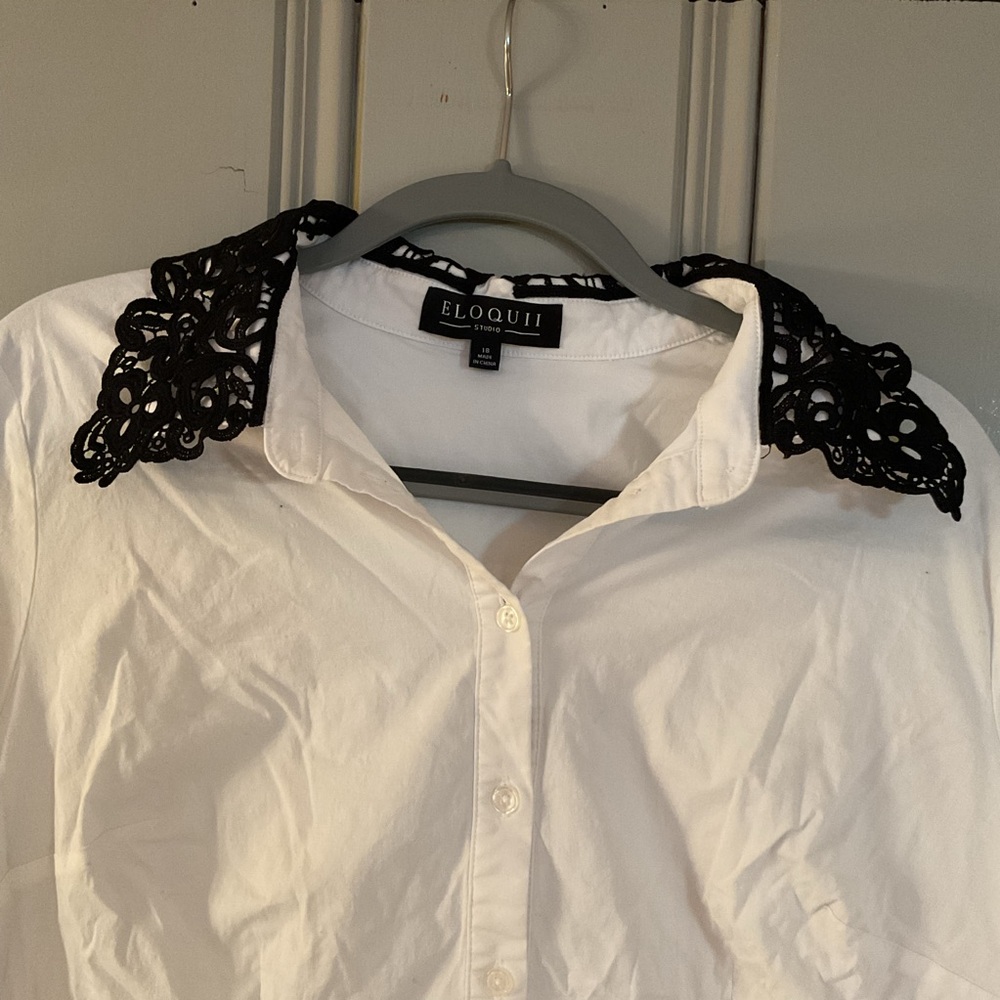 Eloquii Studio White Button Down Blouse With Blac… - image 2